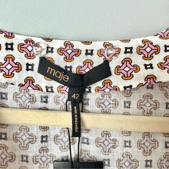 Maje Romelange Geometric Print Linen Dress NWT | Size 42 | Missing Lace Collar - Picture 5 of 7